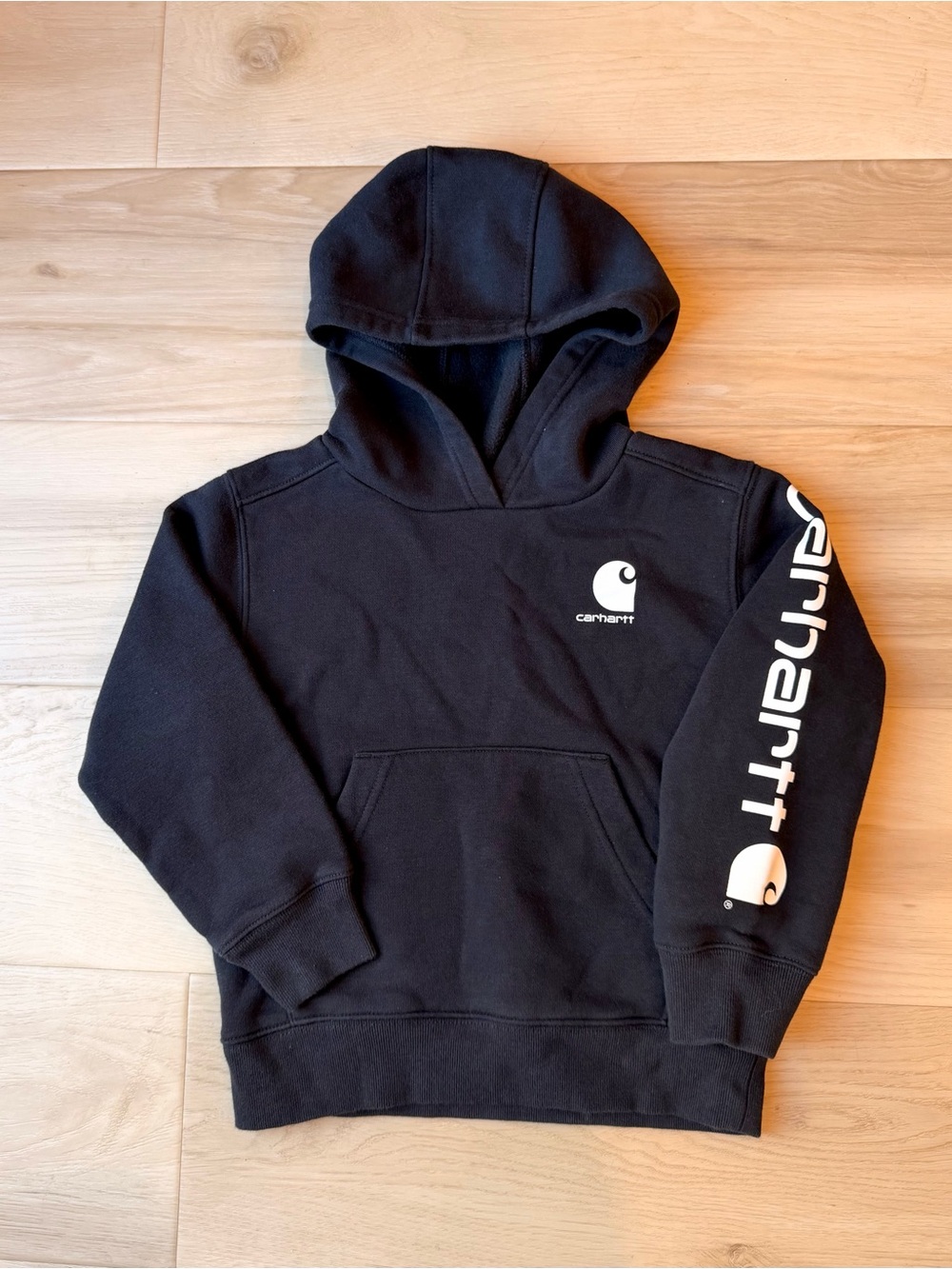 Carhartt Boys Black Logo Graphic Hoodie Pullover Sweatshirt Size 4